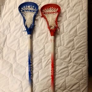 Brine Mini 30" Lacrosse Sticks ( Set of 2) One Blue stick ,One Red Stick
